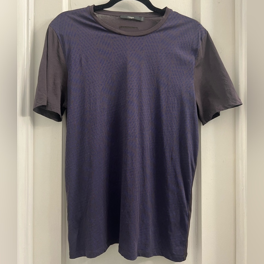 Z‎ Zegna Men’s Cotton t shirt, brown with purple geometric pattern size M